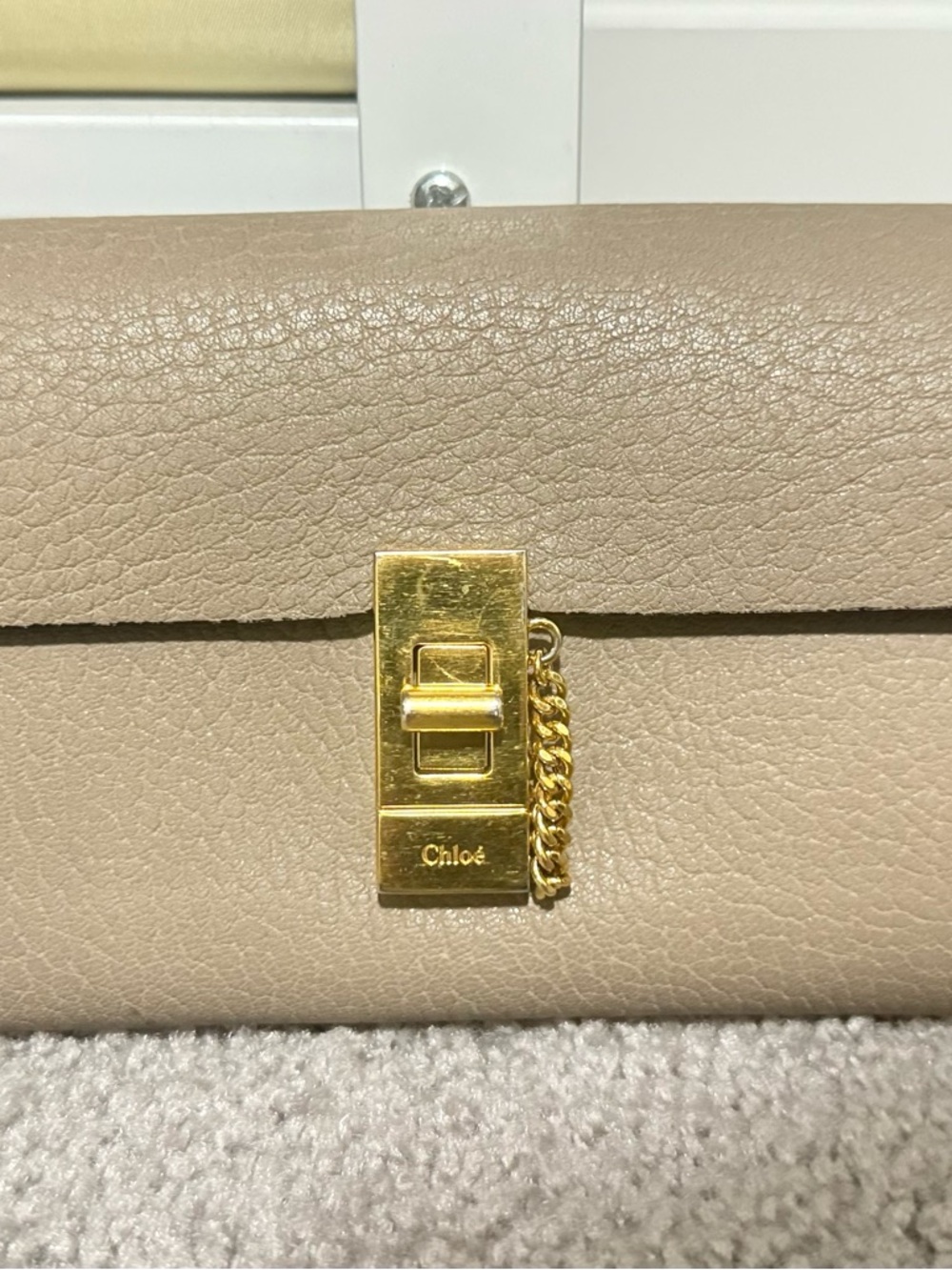 Chloe Beige Leather Clutch with Gold Hardware
